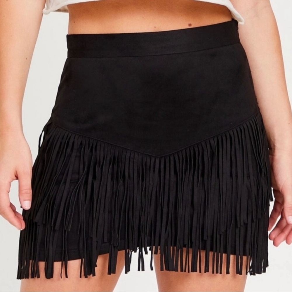 Altar'd State Black Fringe Mini Skirt